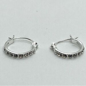 Vtg 925 Sterling Silver Rhinestone Mini Hoops Hoop Earrings | 12mm